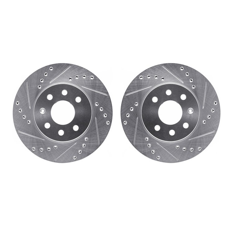 7002-18003 Drilled/Slotted Brake Rotors [Silver], 2000-2002 GM, Position: Front