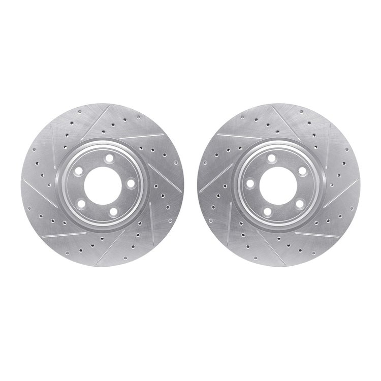 7002-20007 Drilled/Slotted Brake Rotors [Silver], 2003-2005 Jaguar, Position: Front