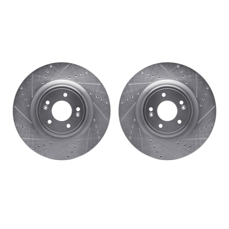 7002-21001 Drilled/Slotted Brake Rotors [Silver], Fits Select Kia/Hyundai/Genesis, Position: Front