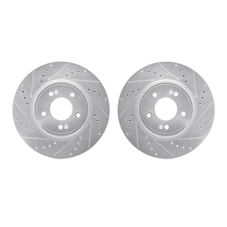 7002-21002 Drilled/Slotted Brake Rotors [Silver], Fits Select Kia/Hyundai/Genesis, Position: Front
