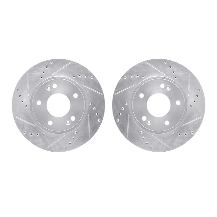 7002-21008 Drilled/Slotted Brake Rotors [Silver], 2010-2013 Kia/Hyundai/Genesis, Position: Front