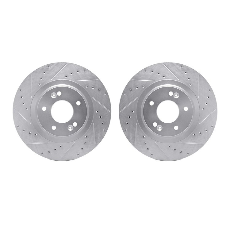 7002-21019 Drilled/Slotted Brake Rotors [Silver], 2015-2020 Kia/Hyundai/Genesis, Position: Front