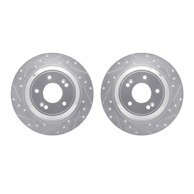 7002-21026 Drilled/Slotted Brake Rotors [Silver], Fits Select Kia/Hyundai/Genesis, Position: Rear