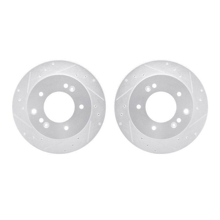 7002-21040 Drilled/Slotted Brake Rotors [Silver], 2003-2006 Kia/Hyundai/Genesis, Position: Rear