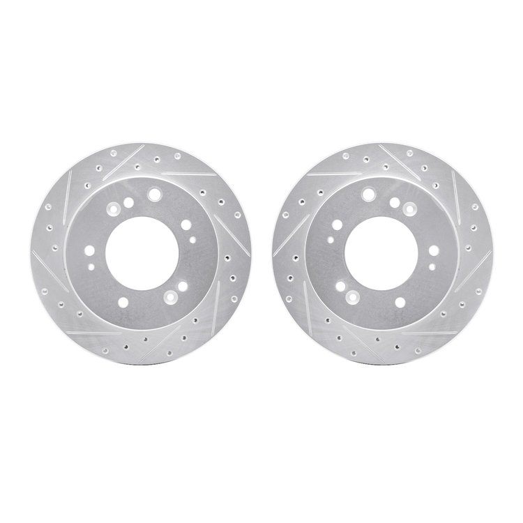 7002-21041 Drilled/Slotted Brake Rotors [Silver], 2007-2009 Kia/Hyundai/Genesis, Position: Rear