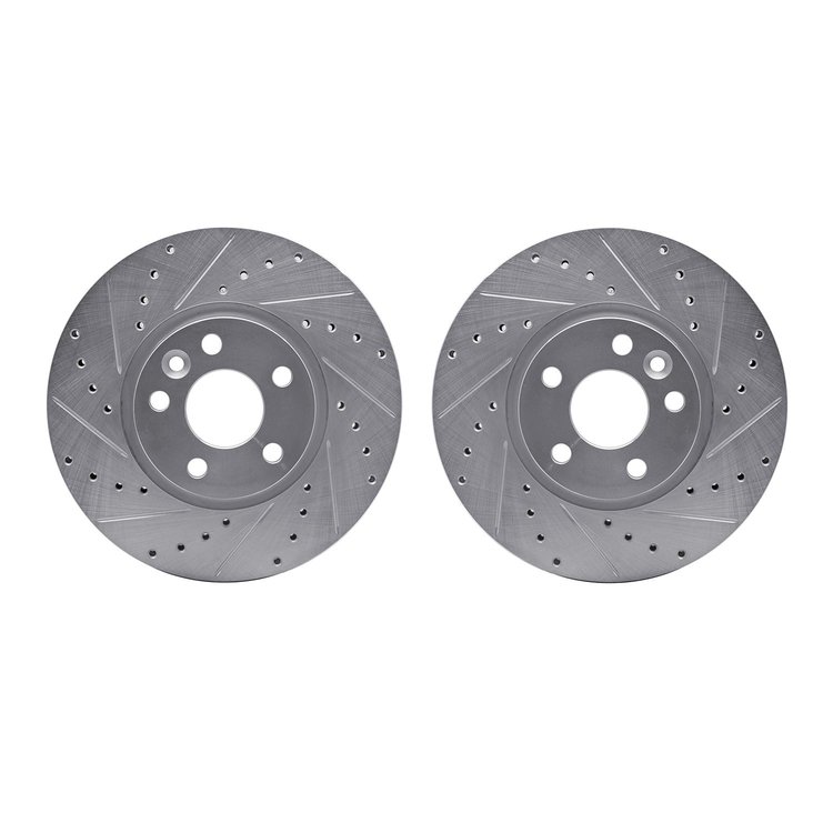 7002-27001 Drilled/Slotted Brake Rotors [Silver], 2007-2018 Multiple Makes/Models, Position: Front