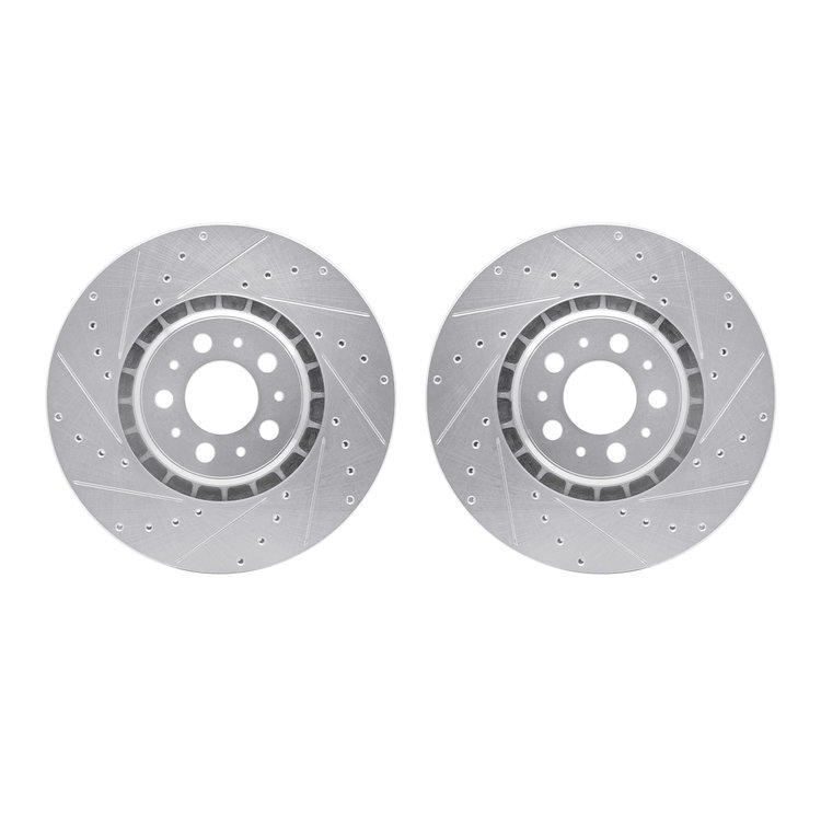 7002-27029 Drilled/Slotted Brake Rotors [Silver], 2003-2009 Volvo, Position: Front