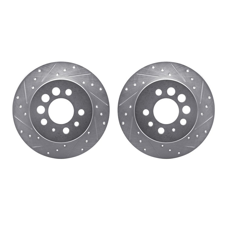 7002-27033 Drilled/Slotted Brake Rotors [Silver], 1974-1997 Volvo, Position: Rear
