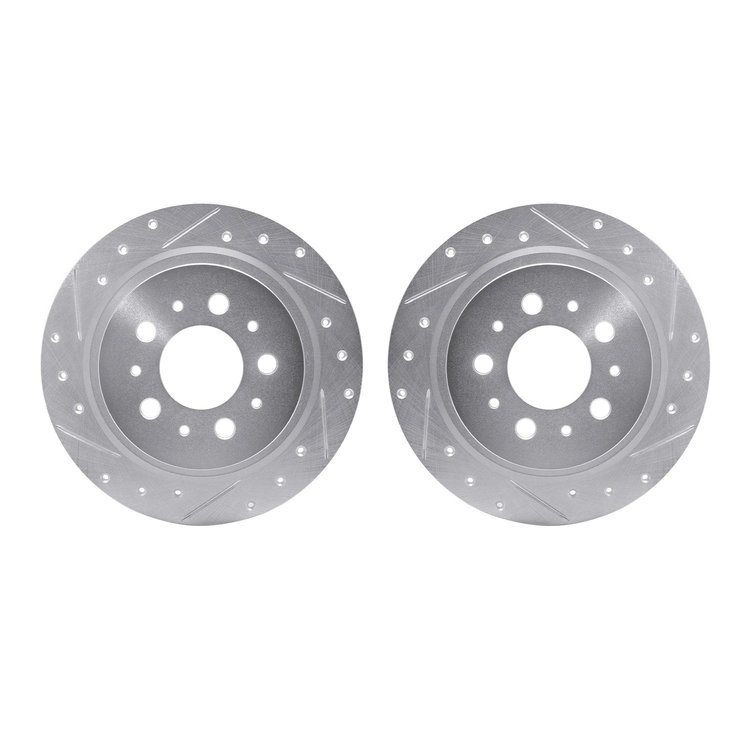 7002-27049 Drilled/Slotted Brake Rotors [Silver], 1997-1998 Volvo, Position: Rear
