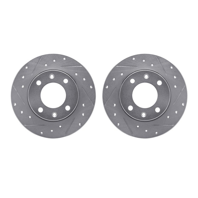 7002-28004 Drilled/Slotted Brake Rotors [Silver], 1989-1991 Peugeot, Position: Rear