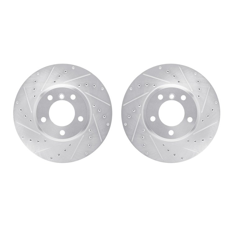 7002-31026 Drilled/Slotted Brake Rotors [Silver], 2004-2010 BMW, Position: Front