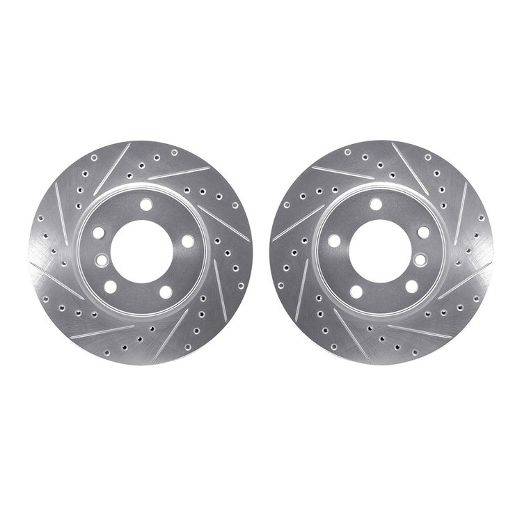 7002-31027 Drilled/Slotted Brake Rotors [Silver], 2004-2010 BMW, Position: Front