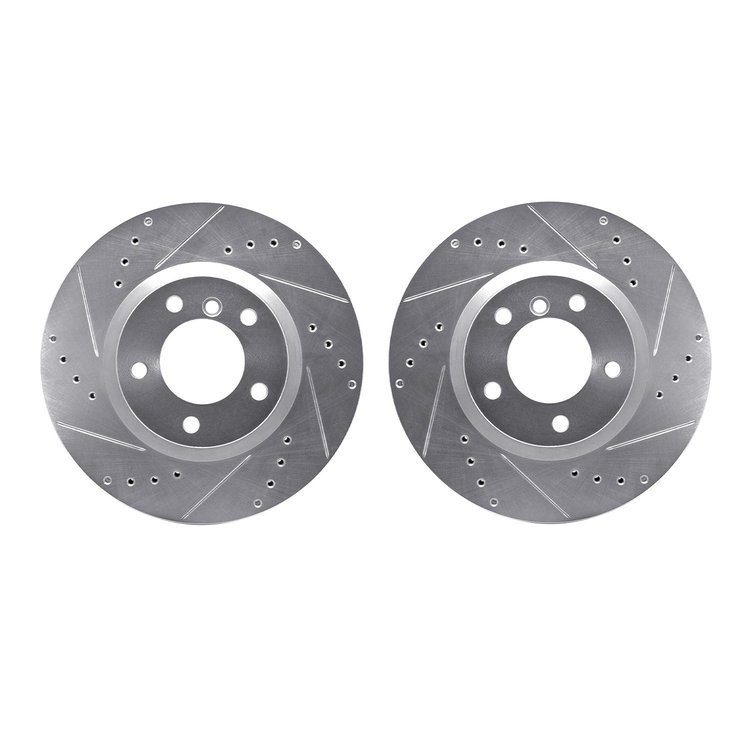 7002-31050 Drilled/Slotted Brake Rotors [Silver], 1995-2002 BMW, Position: Front