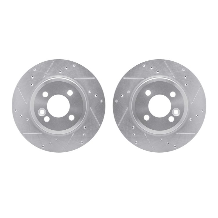 7002-32000 Drilled/Slotted Brake Rotors [Silver], 2002-2008 Mini, Position: Front