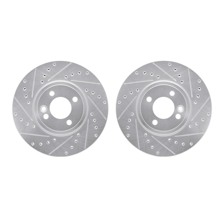 7002-32001 Drilled/Slotted Brake Rotors [Silver], 2002-2006 Mini, Position: Front