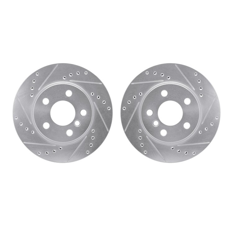 7002-32007 Drilled/Slotted Brake Rotors [Silver], Fits Select Mini, Position: Front