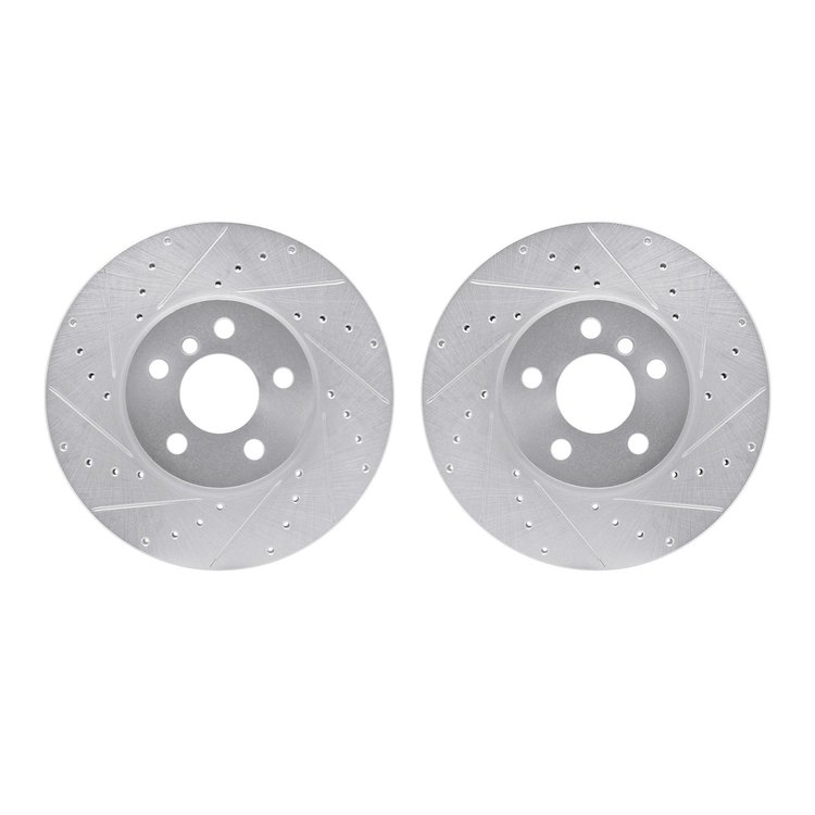7002-32011 Drilled/Slotted Brake Rotors [Silver], Fits Select Mini, Position: Front