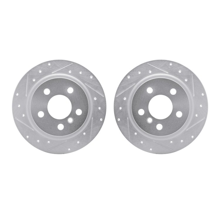 7002-32014 Drilled/Slotted Brake Rotors [Silver], Fits Select Multiple Makes/Models, Position: Rear
