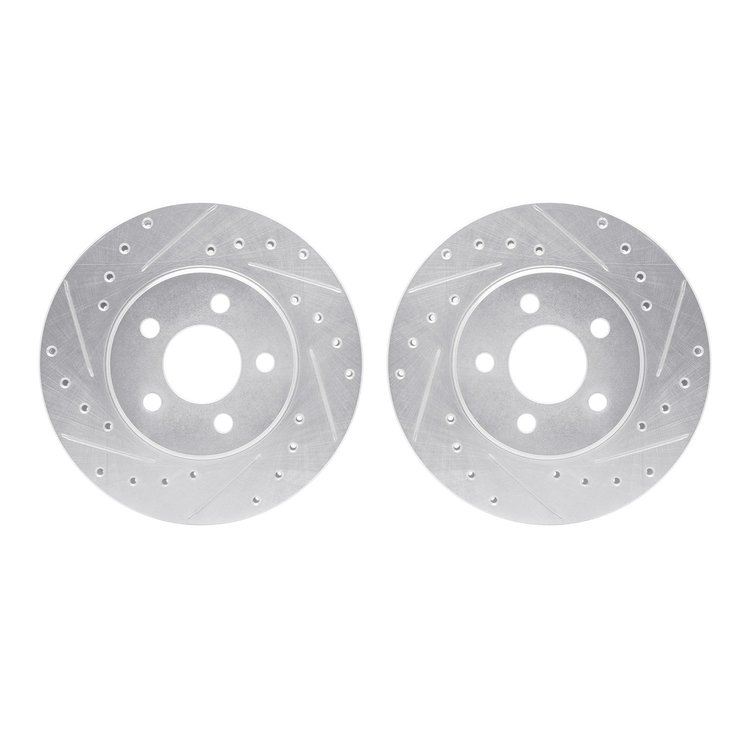 7002-39006 Drilled/Slotted Brake Rotors [Silver], 1995-2000 Mopar, Position: Front