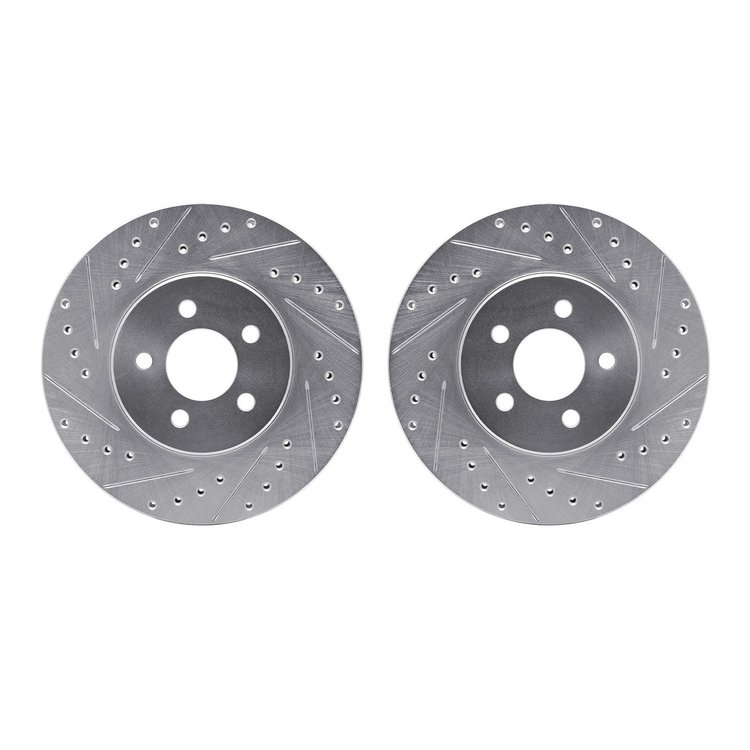 7002-39007 Drilled/Slotted Brake Rotors [Silver], 1995-2006 Mopar, Position: Front