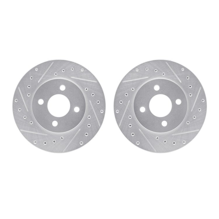7002-39009 Drilled/Slotted Brake Rotors [Silver], 1983-1988 Mopar, Position: Front