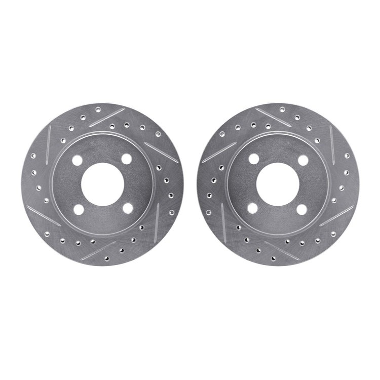 7002-39012 Drilled/Slotted Brake Rotors [Silver], 1981-1987 Mopar, Position: Front