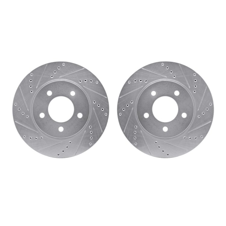 7002-39014 Drilled/Slotted Brake Rotors [Silver], 2004-2008 Mopar, Position: Front
