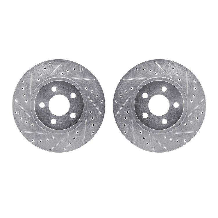 7002-39015 Drilled/Slotted Brake Rotors [Silver], 2001-2010 Mopar, Position: Front