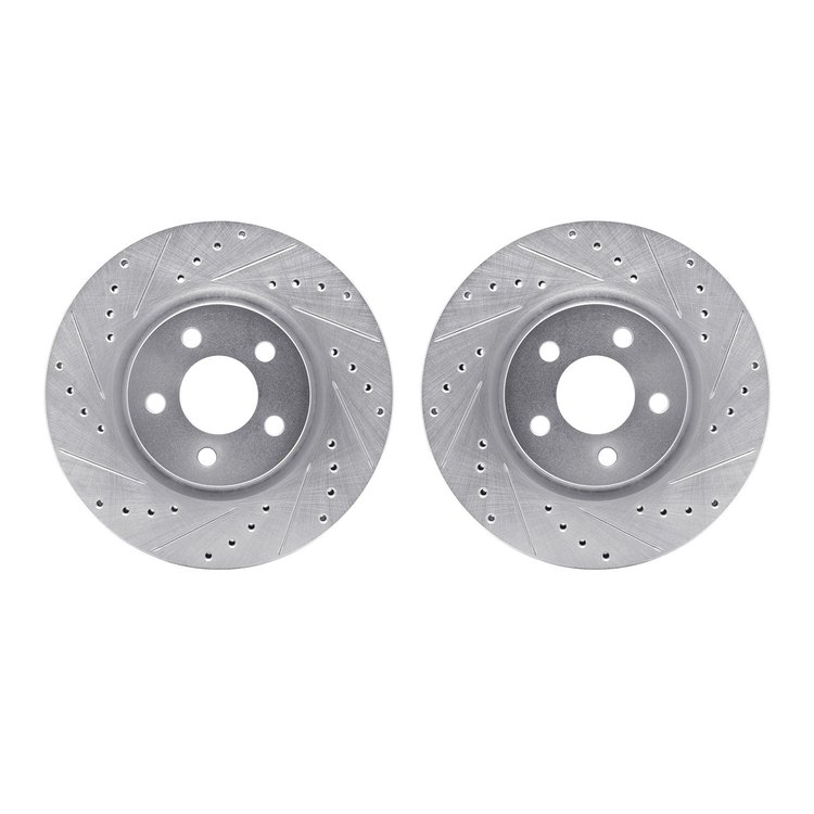 7002-39016 Drilled/Slotted Brake Rotors [Silver], 2003-2009 Mopar, Position: Front