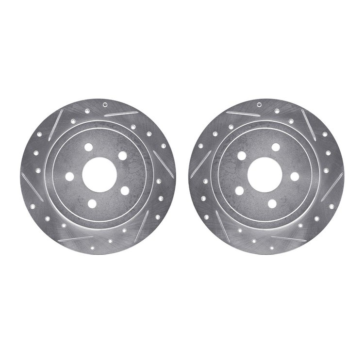 7002-39023 Drilled/Slotted Brake Rotors [Silver], 1988-1995 Multiple Makes/Models, Position: Rear