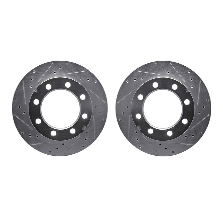 7002-40001 Drilled/Slotted Brake Rotors [Silver], 1977-1993 Multiple Makes/Models, Position: Front
