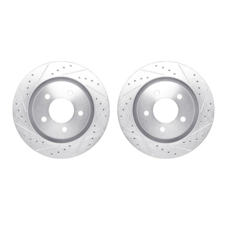 7002-40004 Drilled/Slotted Brake Rotors [Silver], 1999-2004 Mopar, Position: Front