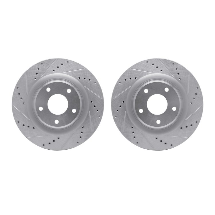 7002-40005 Drilled/Slotted Brake Rotors [Silver], 1998-2004 Mopar, Position: Front