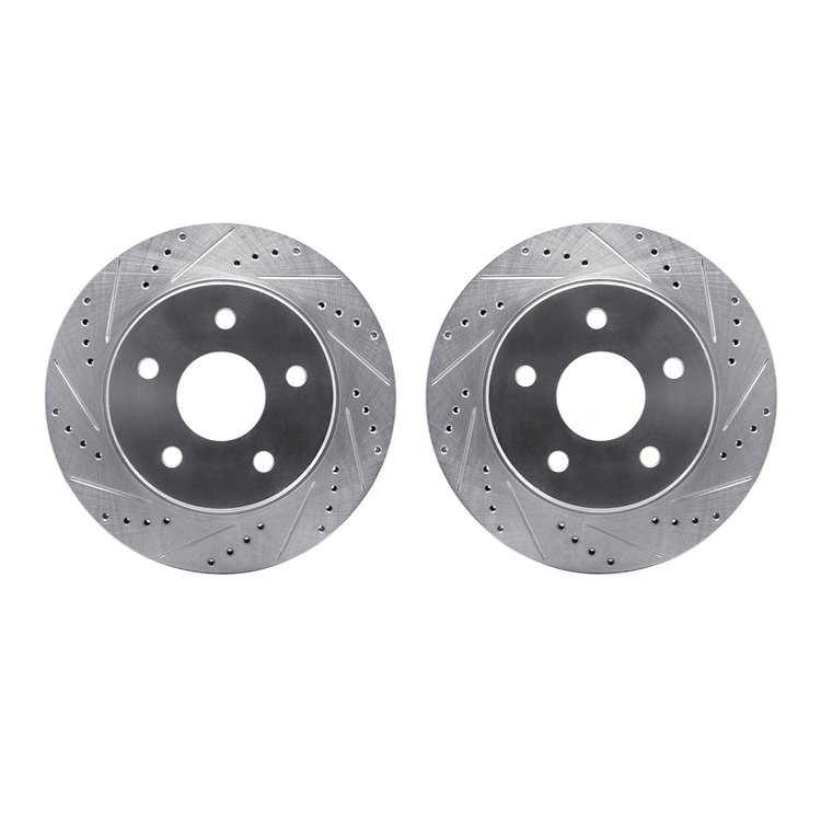 7002-40006 Drilled/Slotted Brake Rotors [Silver], 2002-2018 Mopar, Position: Front