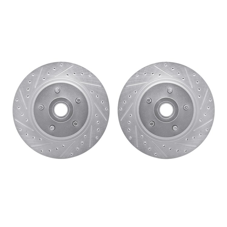 7002-40009 Drilled/Slotted Brake Rotors [Silver], 1976-1981 Mopar, Position: Front