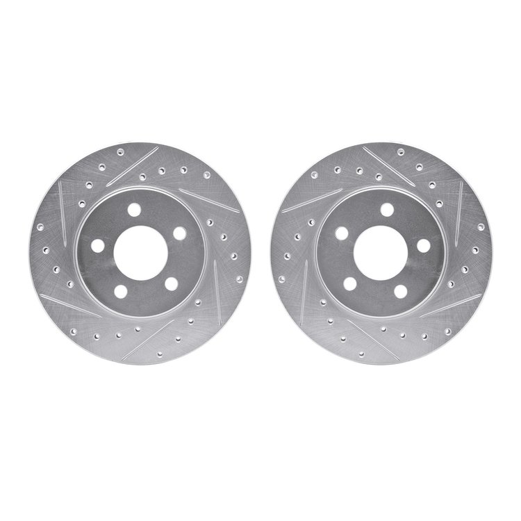 7002-40010 Drilled/Slotted Brake Rotors [Silver], 1984-1995 Mopar, Position: Front