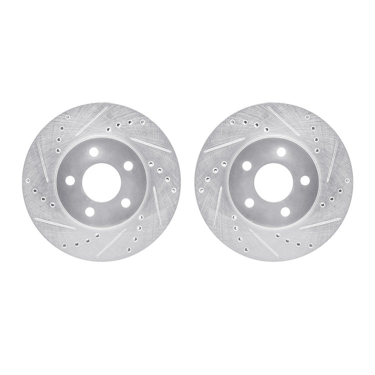 7002-40013 Drilled/Slotted Brake Rotors [Silver], 2000-2005 Mopar, Position: Front