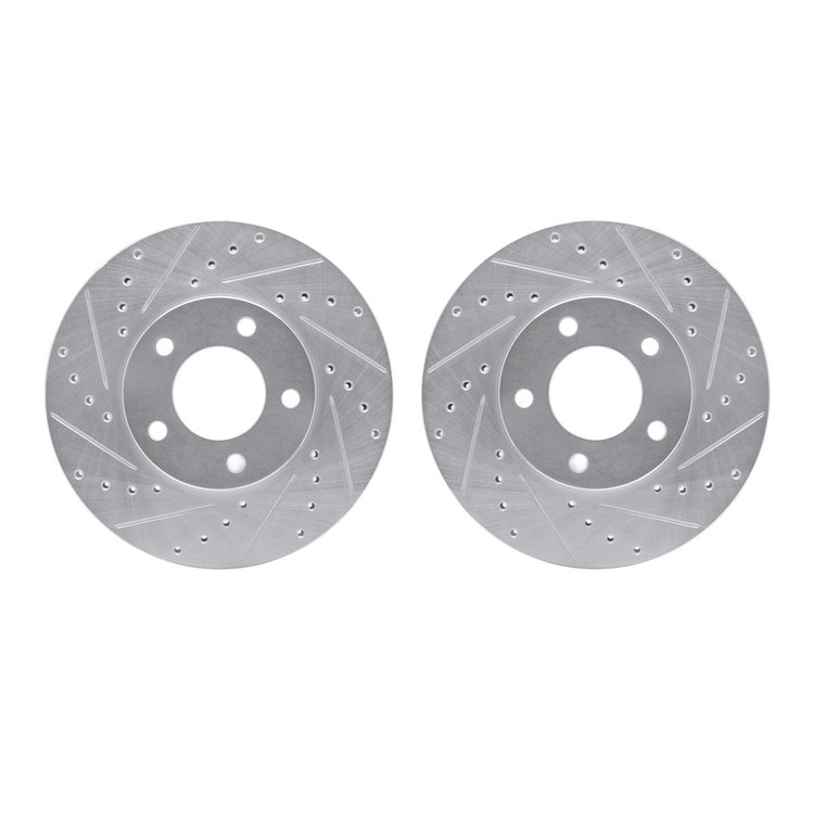 7002-40017 Drilled/Slotted Brake Rotors [Silver], 1991-1996 Mopar, Position: Front