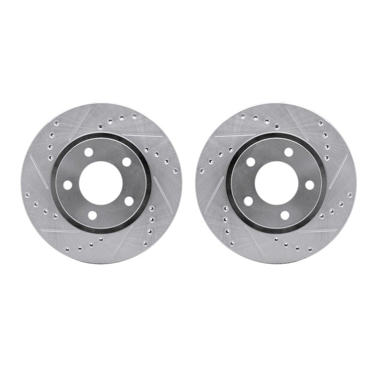 7002-40018 Drilled/Slotted Brake Rotors [Silver], 2001-2007 Mopar, Position: Front
