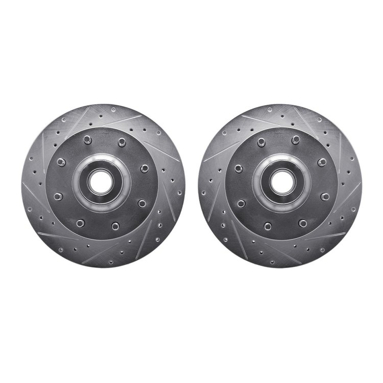 7002-40024 Drilled/Slotted Brake Rotors [Silver], 1978-1997 Mopar, Position: Front