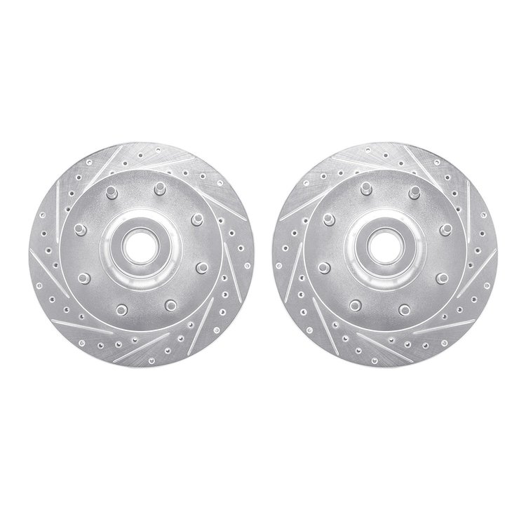 7002-40025 Drilled/Slotted Brake Rotors [Silver], 1994-1997 Mopar, Position: Front