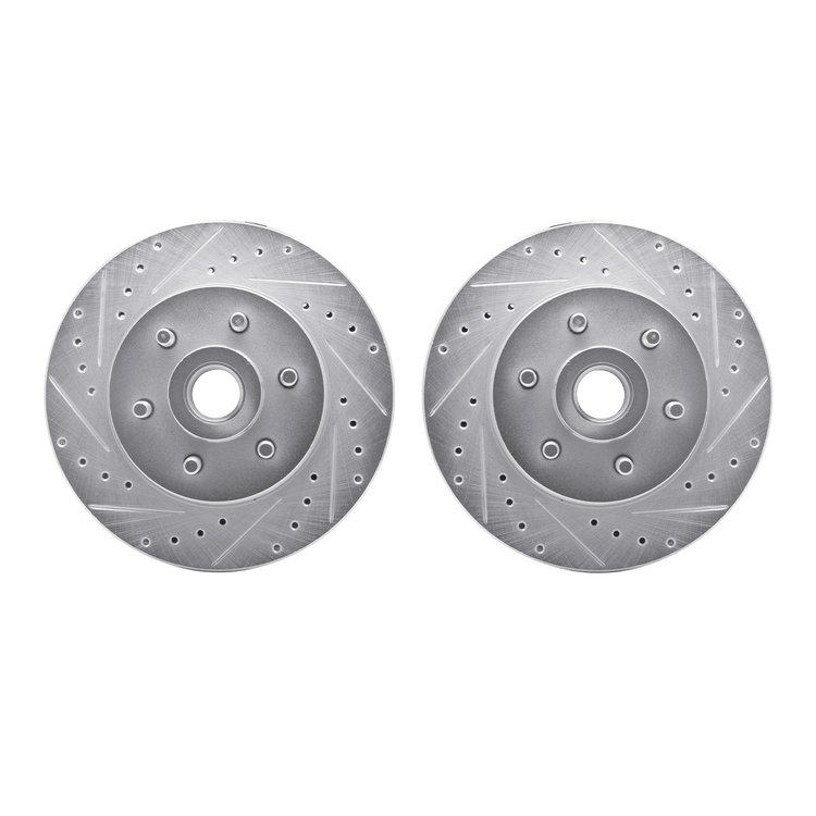 7002-40040 Drilled/Slotted Brake Rotors [Silver], 1991-1996 Mopar, Position: Front