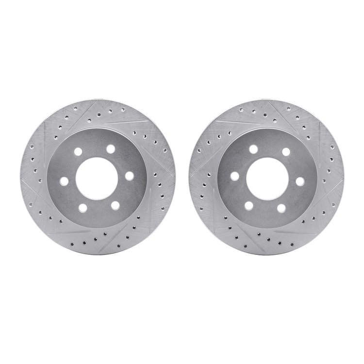 7002-40042 Drilled/Slotted Brake Rotors [Silver], 1997-2002 Mopar, Position: Front