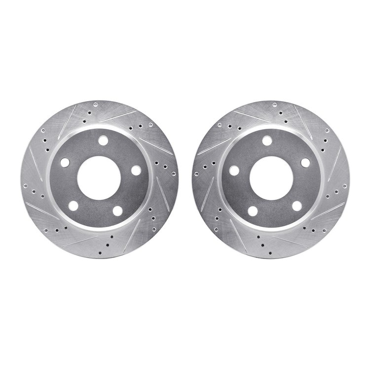 7002-40044 Drilled/Slotted Brake Rotors [Silver], 2005-2010 Multiple Makes/Models, Position: Front