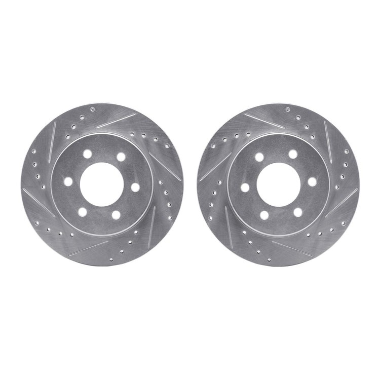 7002-40046 Drilled/Slotted Brake Rotors [Silver], 1991-1996 Mopar, Position: Front