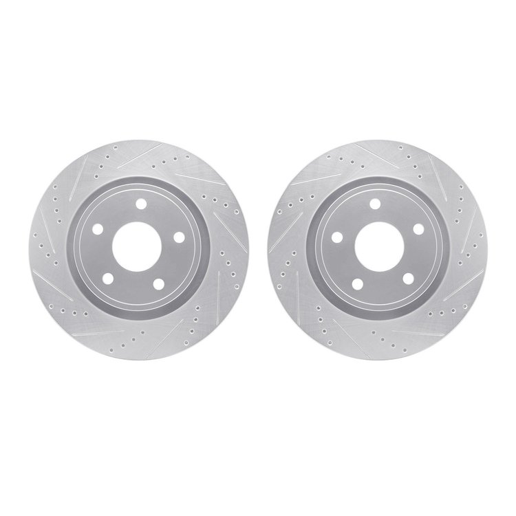 7002-40056 Drilled/Slotted Brake Rotors [Silver], 2004-2006 Mopar, Position: Front