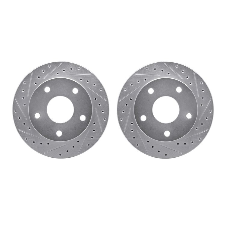 7002-40057 Drilled/Slotted Brake Rotors [Silver], 1994-1999 Mopar, Position: Front