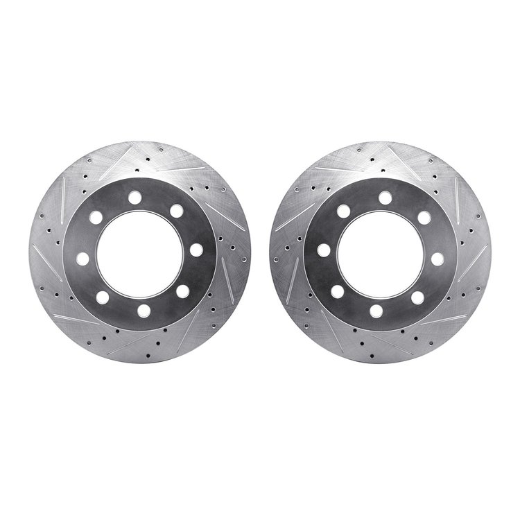 7002-40061 Drilled/Slotted Brake Rotors [Silver], 2003-2008 Mopar, Position: Front