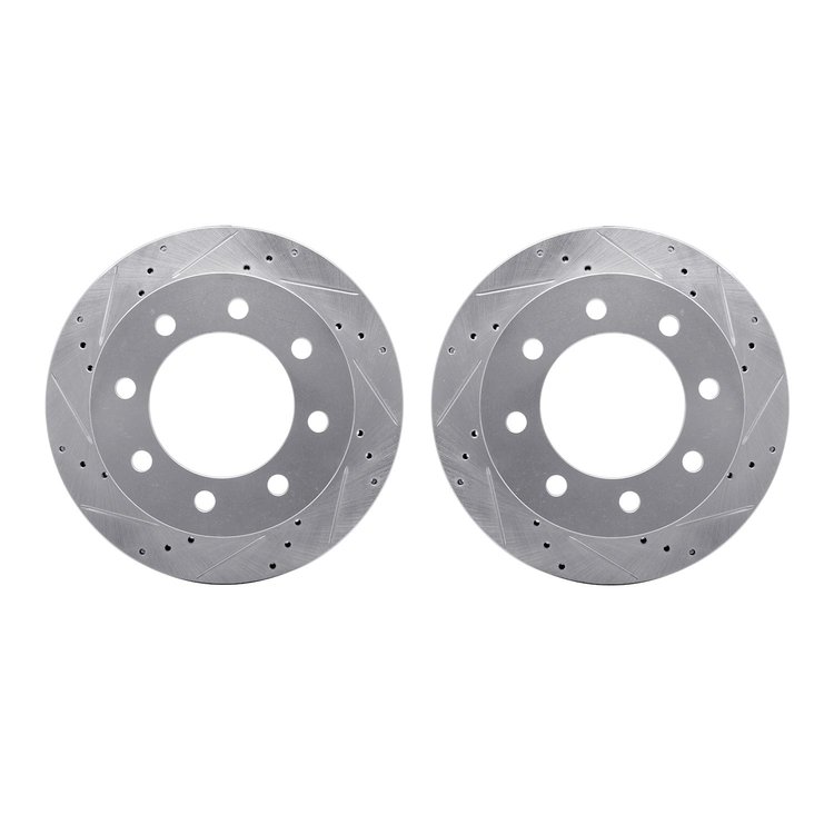 7002-40065 Drilled/Slotted Brake Rotors [Silver], 2000-2002 Mopar, Position: Front