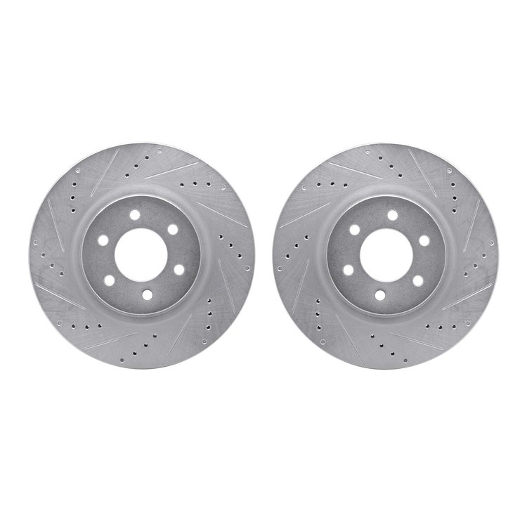 7002-40075 Drilled/Slotted Brake Rotors [Silver], 1992-2002 Mopar, Position: Front